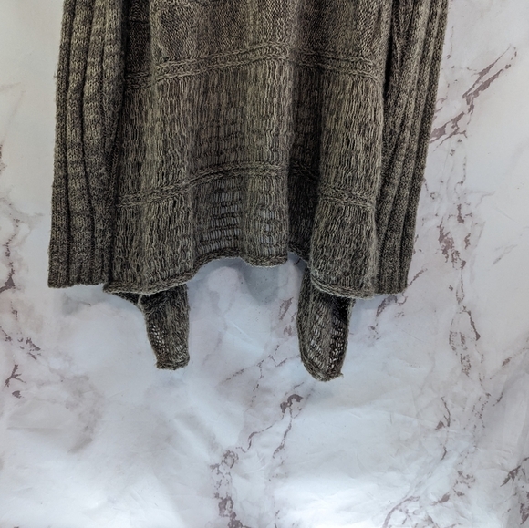 BKE Sweater Women Large Brown Wool Cardigan Tunic Open Front Boho Feather Fringe - Picture 7 of 11